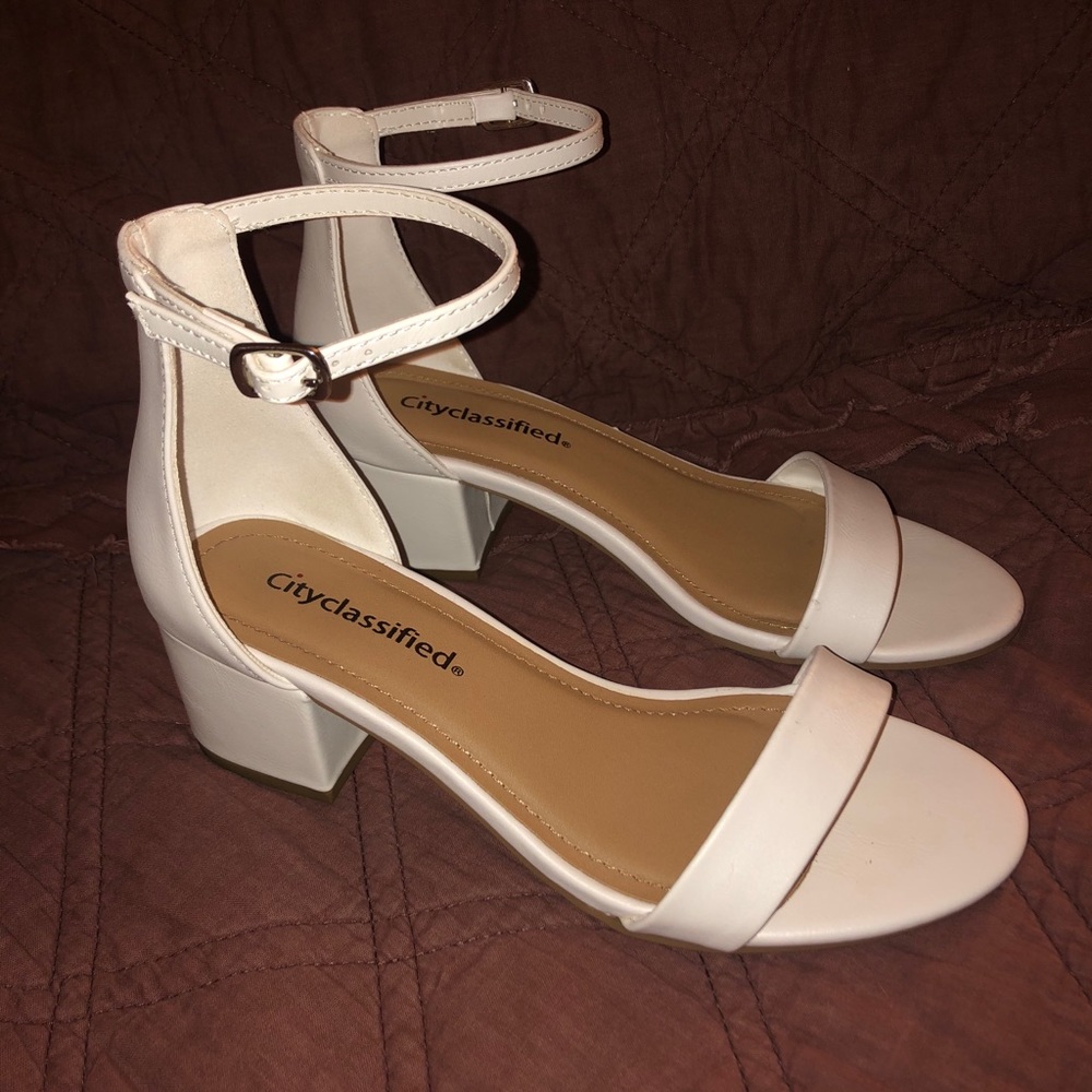 White Ankle Strap Sandal Heels